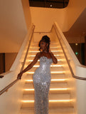 Sparkly Mermaid Sweetheart Sequined Silver For Black Girls People Prom Dresses Long Evening Formal Gown BirthdayParty Gowns HZ0311