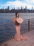 Elegant Dusty Rose Off-The-Shoulder Sweetheart Prom Dresses Mermaid Column Floor Length With Beads HZ0311