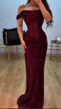 Off-Shoulder Sparkly Mermaid Prom Dresses Senior School Event Dress Formal Gown HZ0311