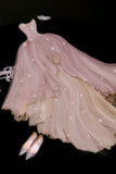 Unique Ball Gown Strapless Blush Pink Tulle Prom Dresses Long Party Dress 22th Birthday Outfits Graduation Dress HZ0311