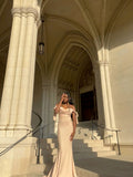 Sexy Mermaid Off-The-Shoulder Long Train Champagne Prom Dress Inspo Prom Gown HZ0311