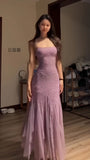 Dusty Rose Sequin Long Prom Dresses Sheath Party Dress HZ0311