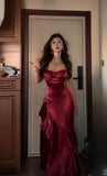 Classy Burgundy Dress Formal Mermaid Prom Outfit Weddings Long Party Dress HZ0311