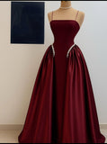 Modest A Line Spaghetti Straps Burgundy With Beads For Women Party Dress Long Formal Prom Dresses 22th Birthday Outfits HZ0311