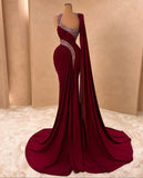 Vintage Mermaid One Shoulder Burgundy Chiffon With Beads For Women Party Dresses Formal Prom Dress Inspo 22th Birthday Gown HZ0311