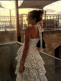 Modest Night Aesthetic Ball Gown Halter Tiered Layers Black Polka Dot College Formal Outfit Long Prom Graduation Dresses For Teens HZ0311