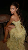 Unique Mermaid Sweetheart Yellow Lace Slit Prom Dresses Long Party Dress 21St Birthday Outfits Graduation Gown HZ0311