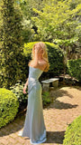 Sexy Mermaid Strapless Light Sky Blue Satin Long Prom Dress Fashion Aesthetic For Senior Teens Formal Dresses Party Outfits Prom Gown HZ0311
