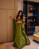 Sexy A line 2 Pieces Strapless Olive Green Satin Long Prom Dress Fashion Aesthetic For Senior Teens Formal Dresses Party Outfits Prom Gown HZ0311