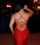 Sexy Mermaid Halter Red Sequin Prom Dresses For Teens Formal Dress Party Outfits Prom Gown HZ0311