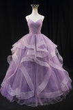 Purple Prom Dress Ball Gown Spaghetti Strap Tulle Sequin Long Formal Gown Evening Dresses For Teens Formal HZ0311