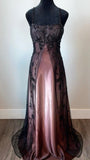 Vintage A line Spaghetti Strap Pink Beaded Bodice Satin Long Prom Dress Evening Outfits Formal Dress HZ0311