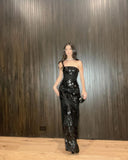 Modest Mermaid Strapless Black Sequin Long Prom Dress Fashion Aesthetic For Senior Teens Formal Dresses Party Outfits Prom Gown HZ0311
