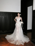 Princess Wedding Dresses Mermaid One Shoulder Lace Tulle White Brides Dress For Brides Fitted Long Bridal Gowns HZ0311