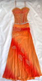 Orange Ombre Straps Two Pieces Sheath Chiffon Long Party Dresses, HZ0427