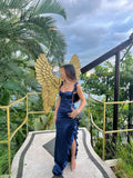Unique Sheath Sweetheart Navy Blue Satin With Pleated Long Prom Dresses Formal Gown Inspo Evening Outfit HZ0311