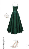Elegant Prom Dress A-Line Spaghetti Strap Dark Green Satin Sleeveless Evening Dress Backless Formal Party Gowns HZ0311