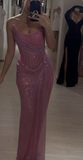 Elegant Pink Strapless Mermaid Split Long Party Dress Evening Gown, HZ0427
