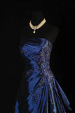 Stunning Navy Blue Strapless Beaded Long Prom Dresses Evening Formal Dress HZ0311