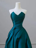 A-Line Sweetheart Satin Navy Blue Long Prom Dress Satin Long Formal Evening Dress HZ0311