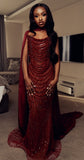 Chic Mermaid Strapless Burgundy With Cape Sequins Beads Prom Dress Inspo Women Long Formal Dance Evening Party Gown HZ0311