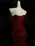 Classy Mermaid Sweetheart Red Slit Sequins Long Evening Gowns Prom Dresses HZ0311