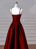Classy Simple A-Line Dark Blue Satin Long Prom Dress, Dark Blue Long Formal Dress HZ0311