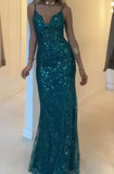 Shinning Mermaid Spaghetti Straps Lace For Women Party Dresses Long Formal Prom Dress 22th Birthday Gown HZ0311
