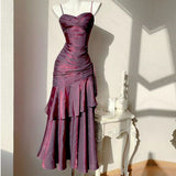 Sexy Mermaid Spaghetti Strap Satin Grape Long Prom Dresses Party Dress 19th Birthday Outfits Graduation Gown HZ0311