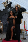 Glitter Mermaid Off The Shoulder Black Sequin Prom Dresses With Beads Gem Evening Black Women Party Formal Gown 21st Birthday Outfits HZ0311