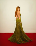 Sexy Mermaid Spaghetti Strap Olive Green Lace Backless Long Prom Dresses Senior Graduation Dance Evening Outfits HZ0311