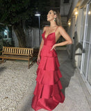 Classy A Line Dark Royal Blue Spaghetti Strap Tiered High Waist Prom Dresses HZ0311
