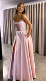 Classy A line Strapless Satin Slit formal dresses Evening Prom Dresses HZ0311