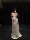 Unique A Line Off The Shoulder White Sequin With Slit Prom Dresses Formal Gown Inspo Evening Outfits HZ0311