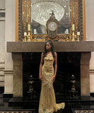Sparkly Mermaid Sweetheart Gold For Black Girls Long Prom Dress With Beaded Bodice Evening Dresses HZ0311