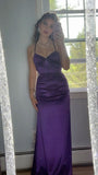 Classy Mermaid Halter Grape Satin With Ruched For Women Party Dress Long Formal Prom Dresses 18th Birthday Gowns HZ0311