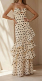 Sweetheart Black Polka Dots Chiffon Prom Dresses With Pleated And Ruffles Formal Dresses HZ0311