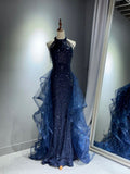 Navy Blue Sequins Long Prom Formal Dress Mermaid Evening Party Dresses HZ0311