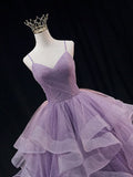 Purple Prom Dress Ball Gown Spaghetti Strap Tulle Sequin Long Formal Gown Evening Dresses For Teens Formal HZ0311