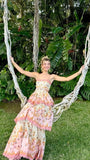 Elegant Spaghetti Straps Floral Print Ruffles Long Prom Dress Party Gowns HZ0311