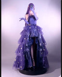 Modest High Low Strapless Purple Satin With Lace Prom Dresses Long Party Dress Grad Formal Evening Dresses HZ0311