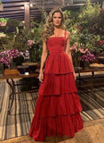 Modest A Line Square Neck Rust Red Prom Dresses Inspo Simple Long Prom Gowns HZ0311