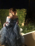 Unique Ball Gown Off The Shoulder Gray Tulle With Lace Prom Dresses Formal Gown Inspo Evening Outfits HZ0311