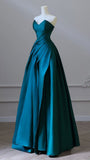 A-Line Sweetheart Satin Navy Blue Long Prom Dress Satin Long Formal Evening Dress HZ0311