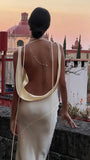 Sexy Backless Satin Sheath Cowl Neck Prom Dress Long Evening Dress HZ0311