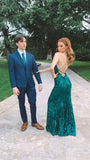 Cute Scoop Neck Dark Green Sequins Mermaid Prom Dress with Slit For Women HZ0311