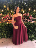 Modest A line Strapless Burgundy Prom Dresses Chiffon Dark Red Evening Party Formal Gown 20th Birthday Outfits HZ0311