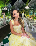 Pastel Yellow Ruffle Tiered A-Line Long Party Prom Dress HZ0427