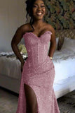 Orange Mermaid Prom Dress Sleeveless Sweetheart Sequined Formal Dress Party Gown For Women HZ0311