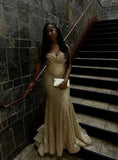 Modest Sweetheart Mermaid Gold Sequin Long Prom Dresses Formal Party Gown For Women HZ0311
